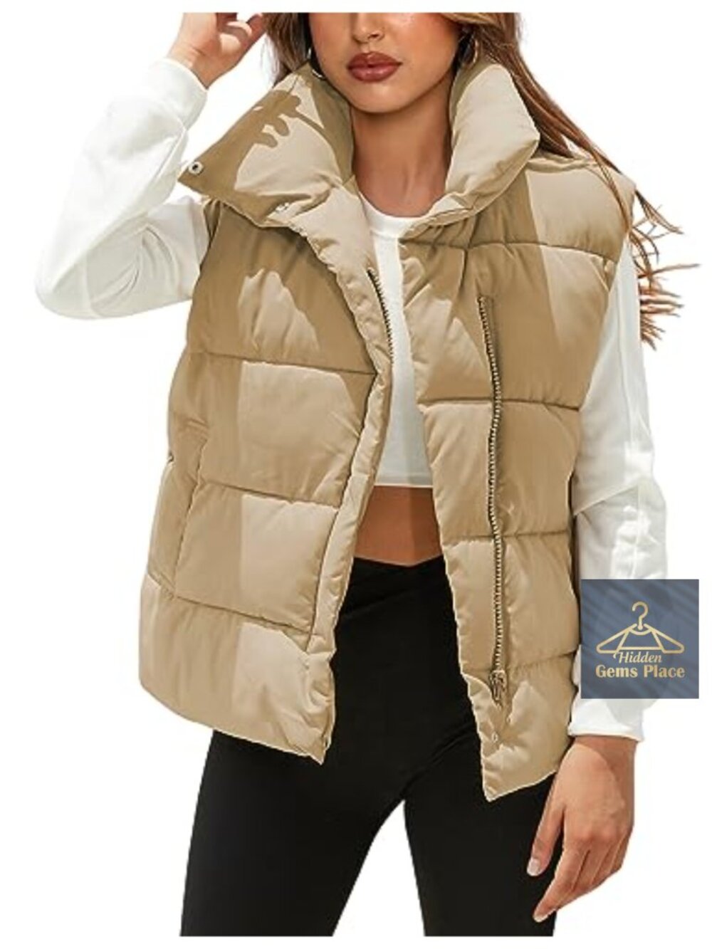 Womens Oversized Quilted Puffer Vest Sleeveless Zip Jacket